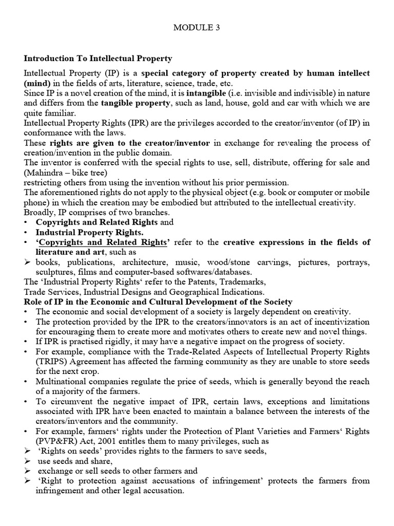 Introduction to Intellectual Property Rights | PDF | Patent ...
