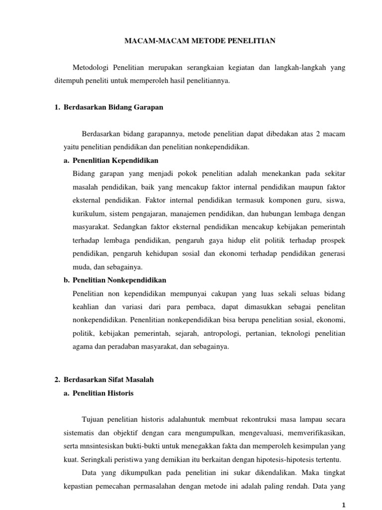 Jenis Jenis Penelitan Berdasarkan Bidang Garapan