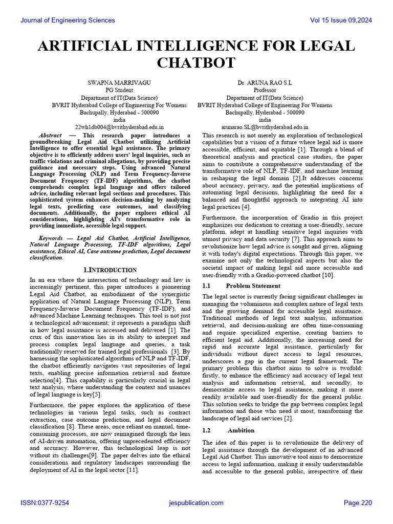 AI Legal Aid Chatbot Development | PDF | Machine Learning | Artificial ...