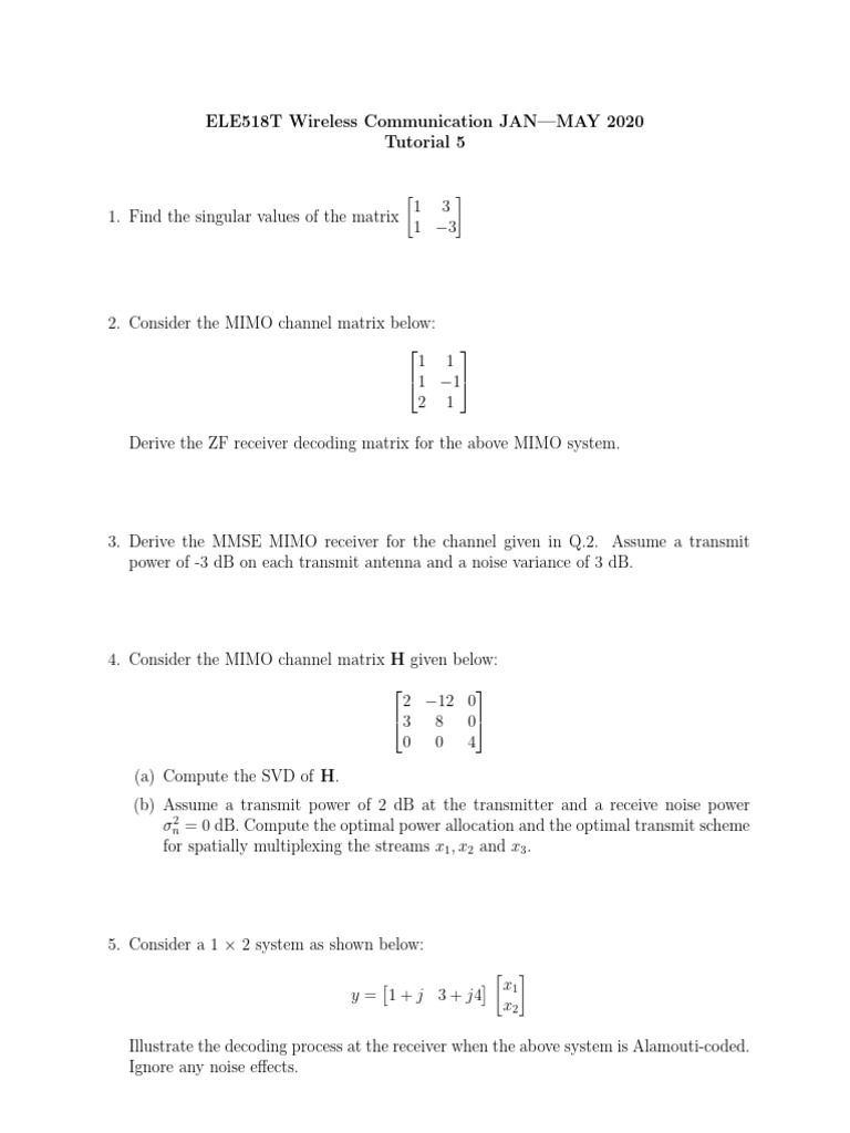 MIMO & OFDM Systems Tutorial 2020 | PDF | Orthogonal Frequency Division ...