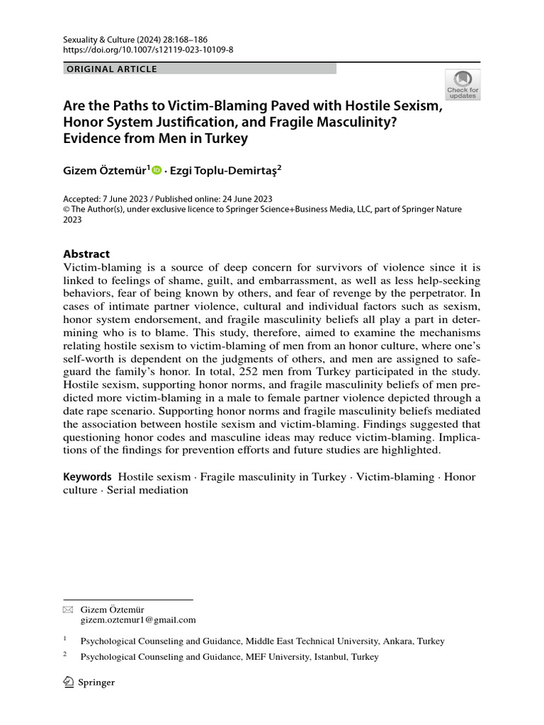 Hostile Sexism and Victim-Blaming in Turkey | PDF | Masculinity | Rape