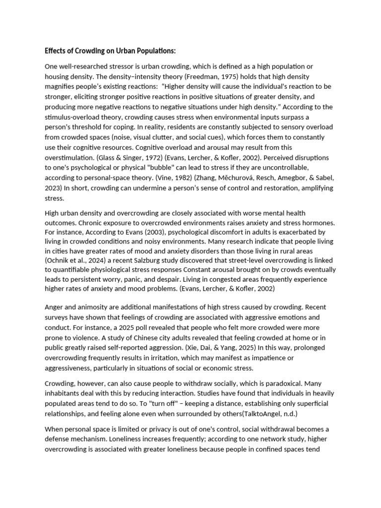 Impact of Urban Crowding on Mental Health | PDF | Stress (Biology ...
