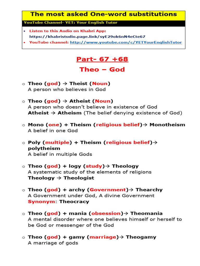 68 Root Words | PDF | God | Theism