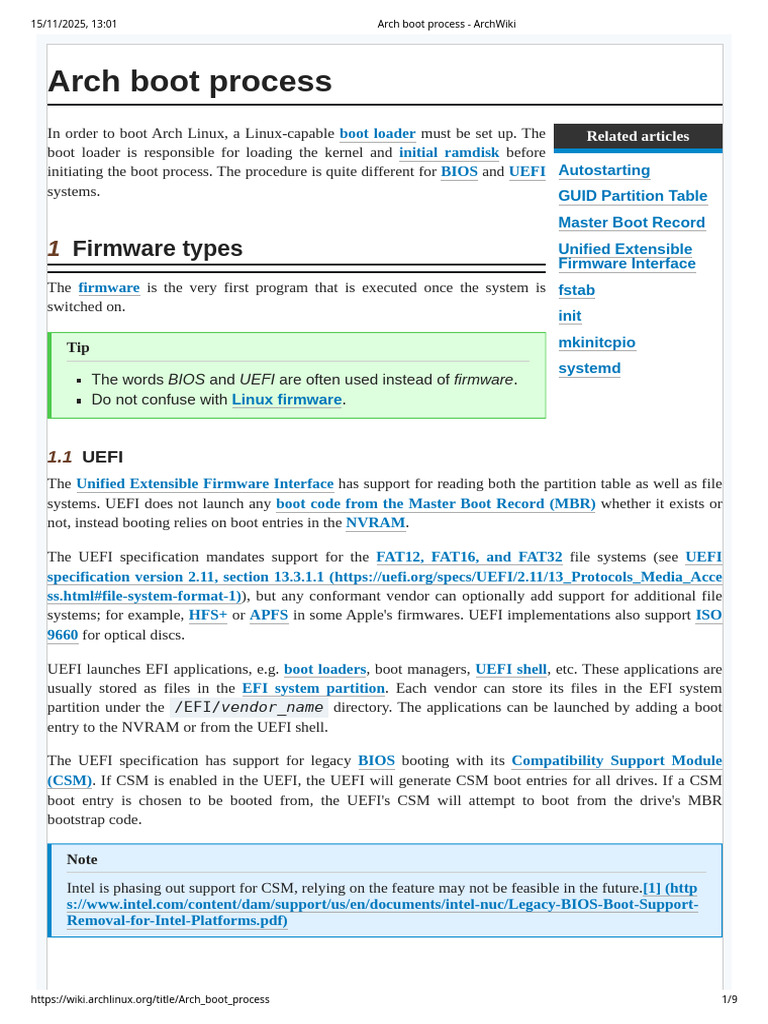 Arch boot process - ArchWiki | PDF | Booting | Operating System Technology