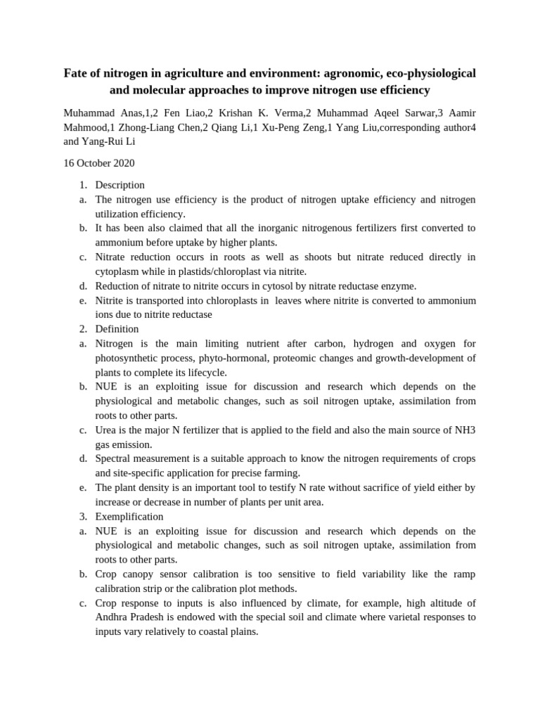Enhancing Nitrogen Use Efficiency in Agriculture | PDF | Fertilizer ...