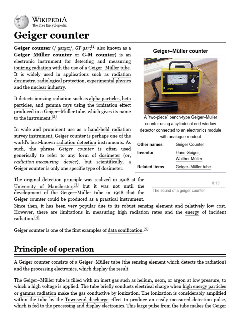 Geiger Counter: Radiation Detection Device | PDF | Radiation | Physical ...