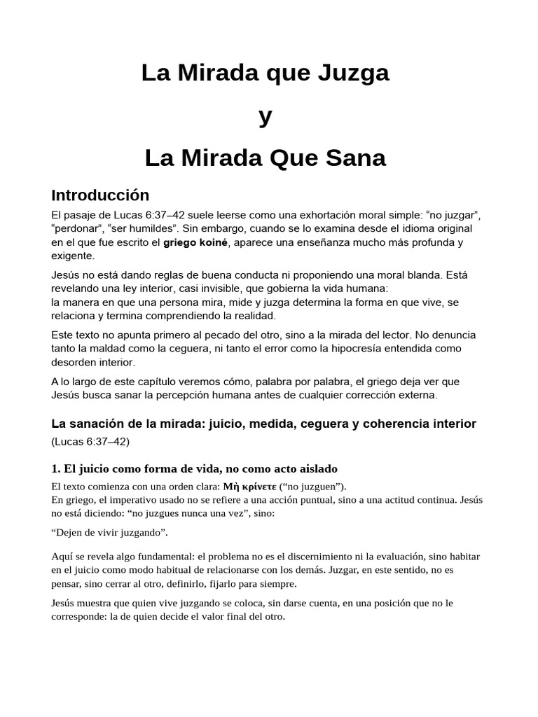 La Sanación de la Mirada en Lucas 6:37-42 | PDF | Moralidad | Jesús