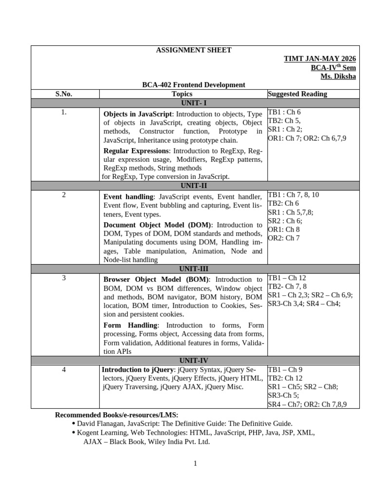 BCA-IV Frontend Development Syllabus | PDF | J Query | Document Object ...