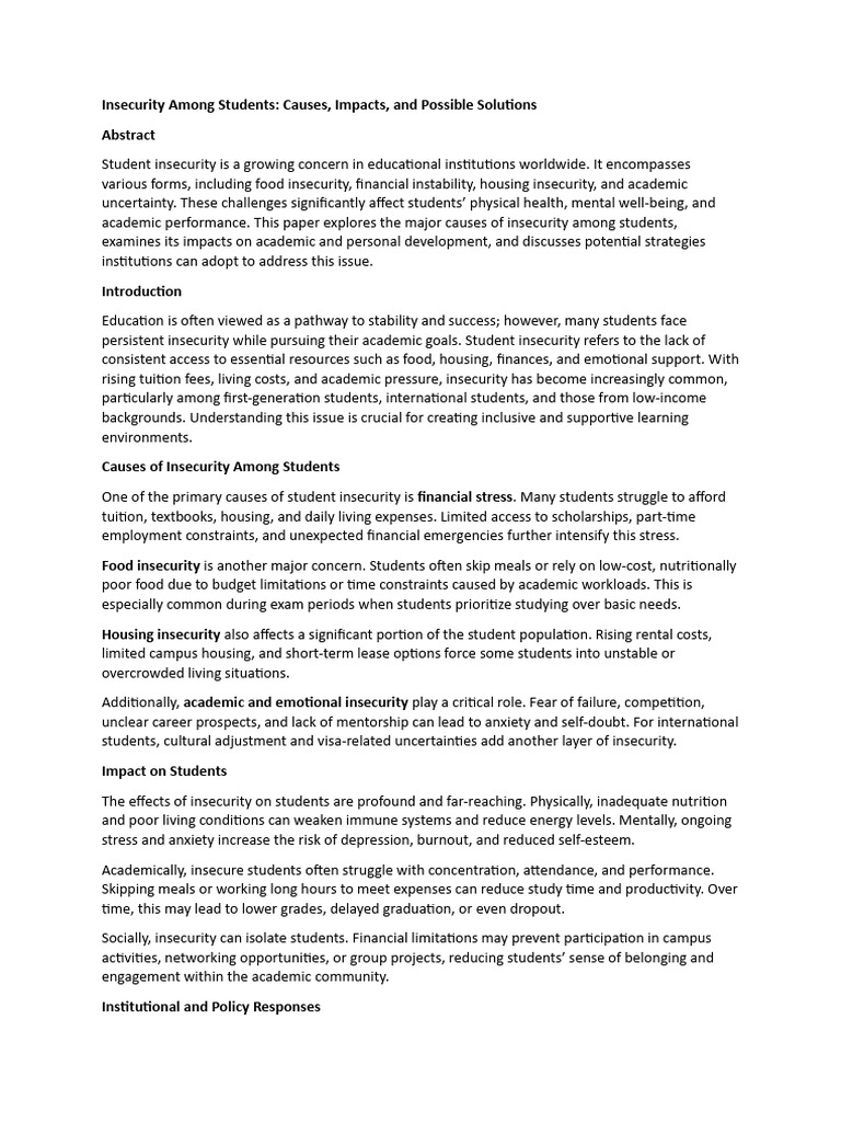 Addressing Student Insecurity Issues | PDF | Food Security | Mental Health