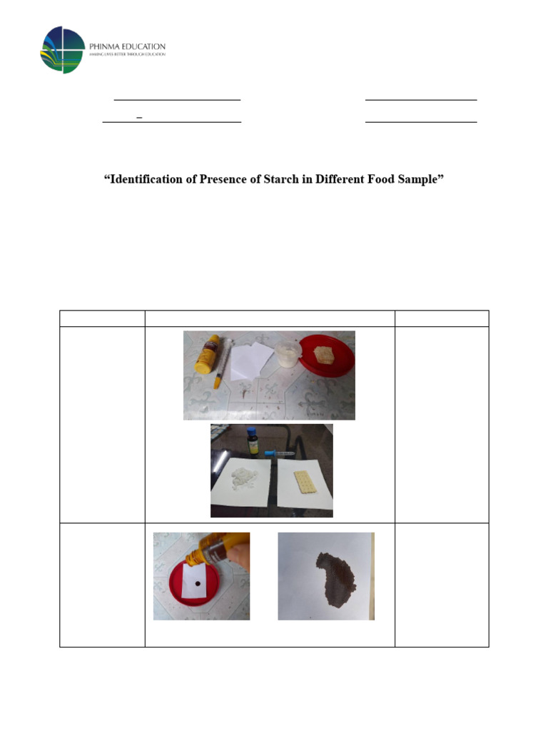 Starch Detection in Food Samples Experiment | PDF | Starch