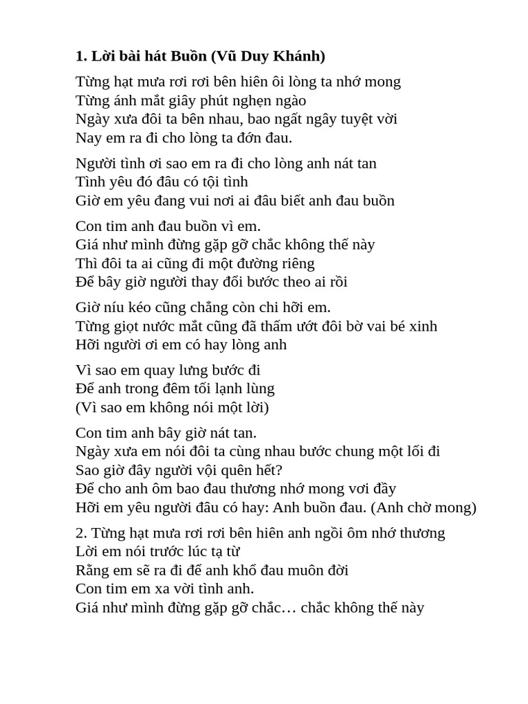 L I Bài Hát Bu N (Vũ Duy Khánh) | PDF