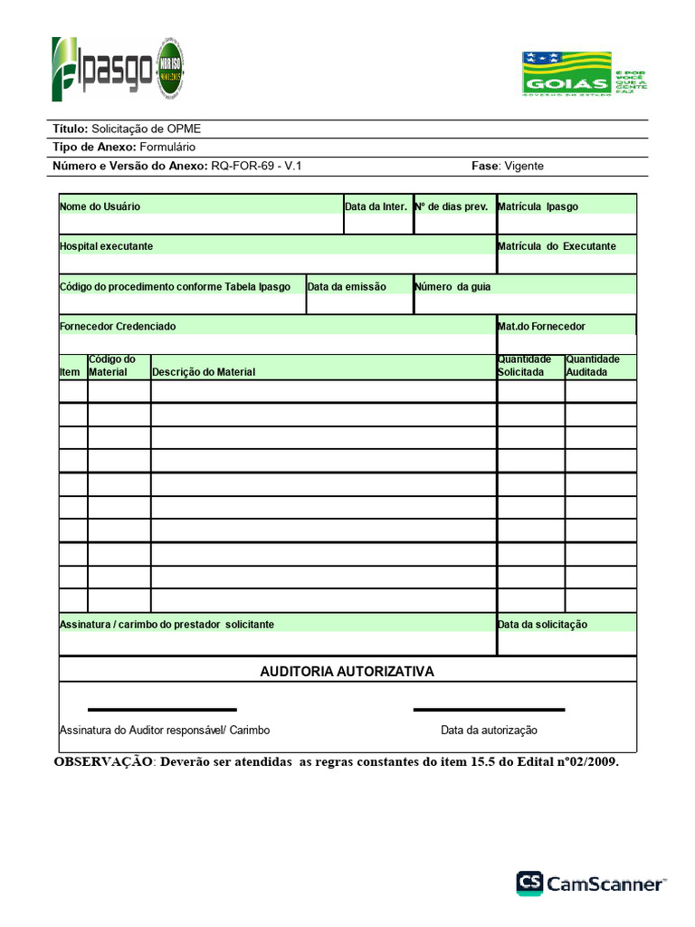 Formulário de Solicitação de OPME | PDF