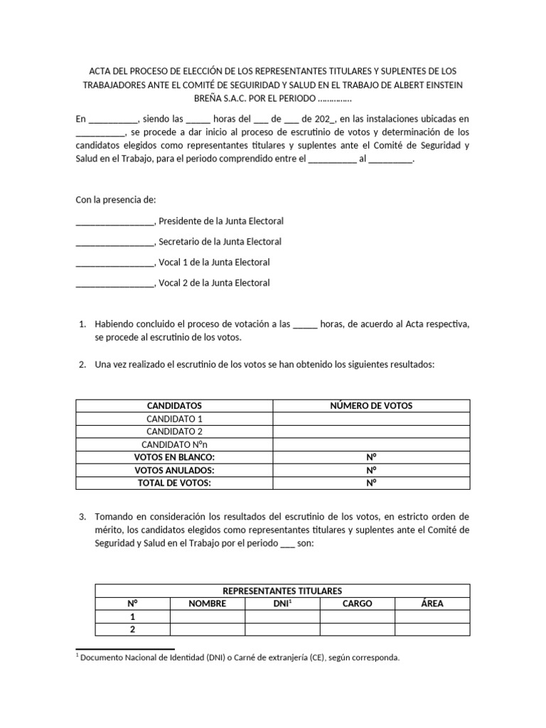 Acta de Proceso de Elección Del CSST (Conteo de Votos) | PDF | Votación ...