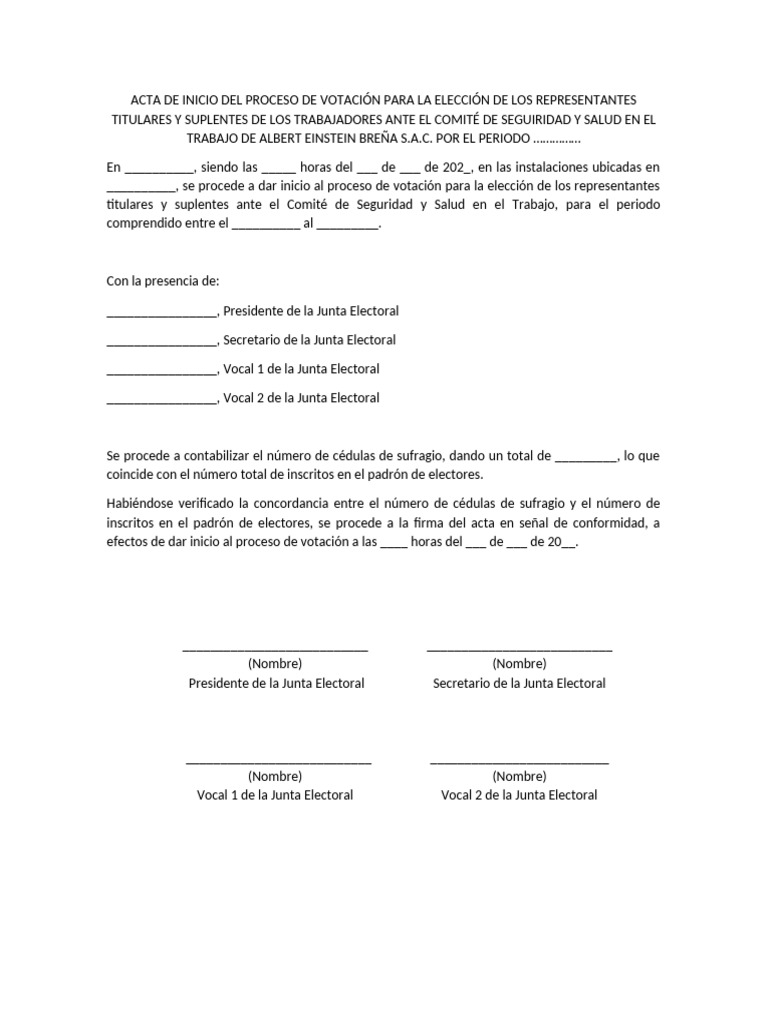 Acta de Inicio de Votación para Comité de Salud | PDF