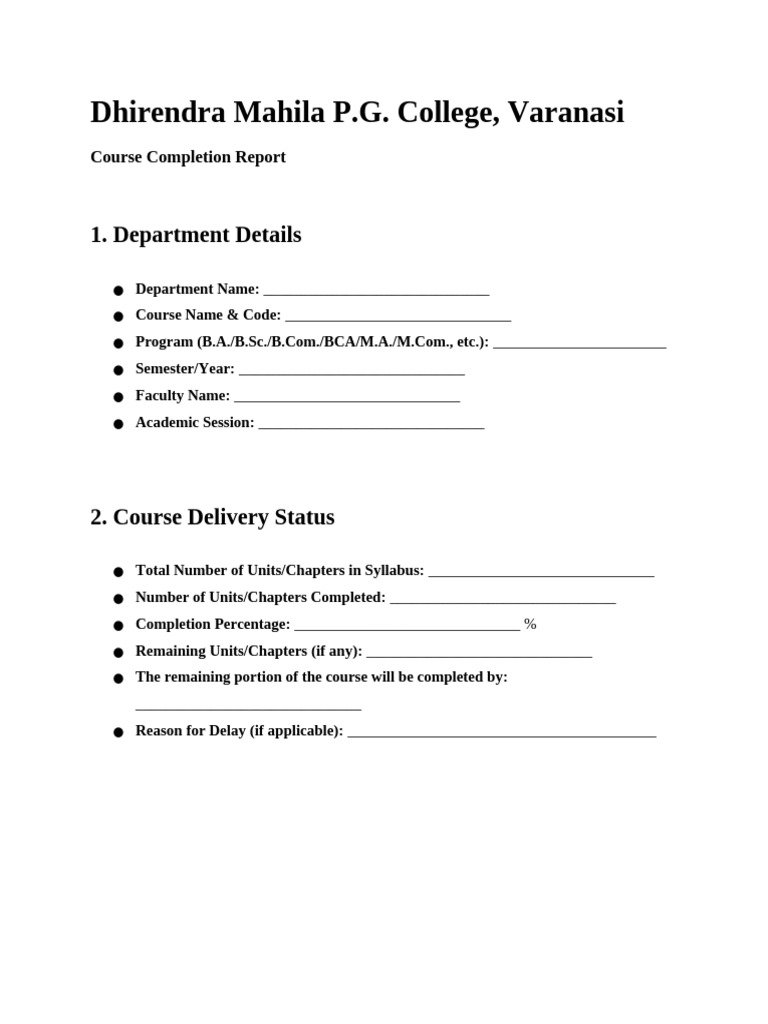 Course Completion Report Template | PDF