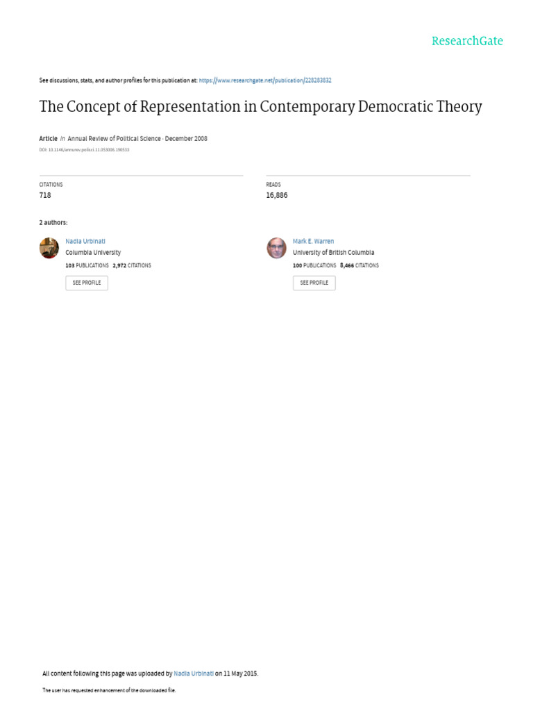 Representation in Democratic Theory | PDF | Democracy | Political ...