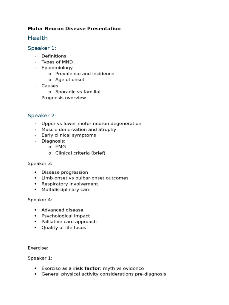 Motor Neuron Disease Overview & Care | PDF