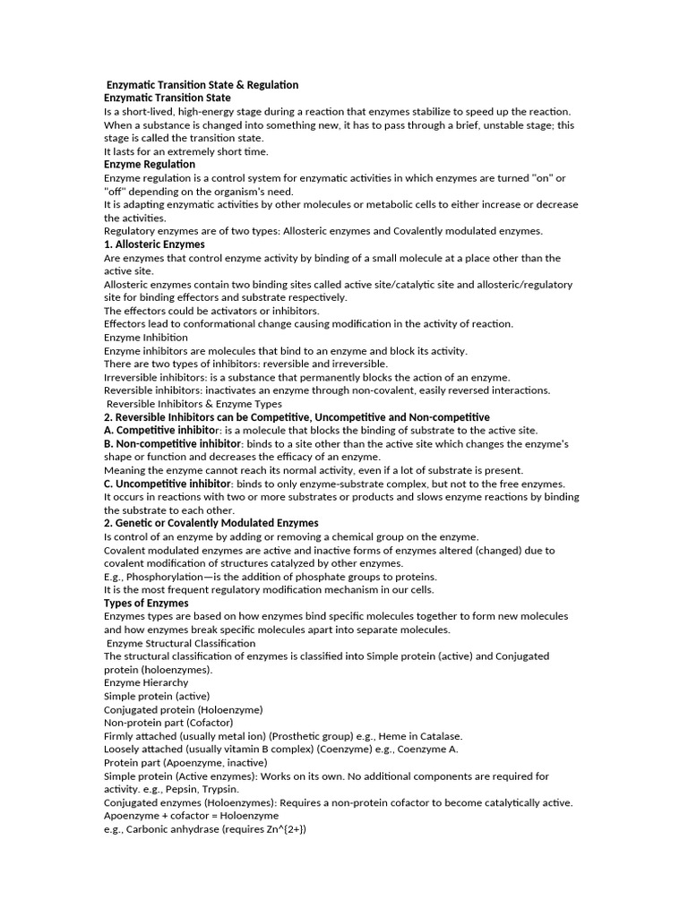 Enzymatic Transition States & Regulation | PDF | Enzyme | Enzyme Inhibitor