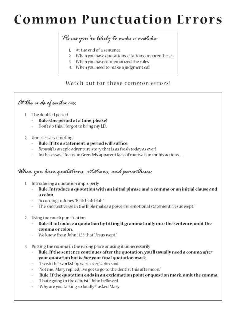 Common Punctuation Errors | PDF | Comma | Ellipsis