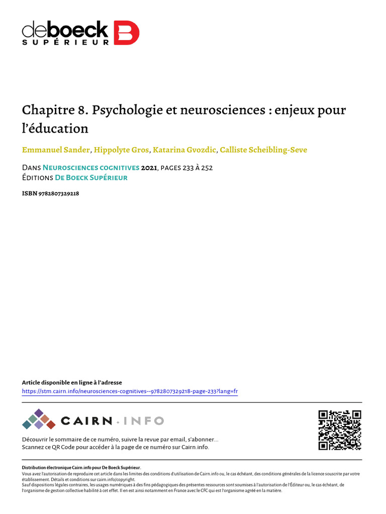 Neurosciences et éducation : enjeux clés | PDF | Cerveau | Styles d ...