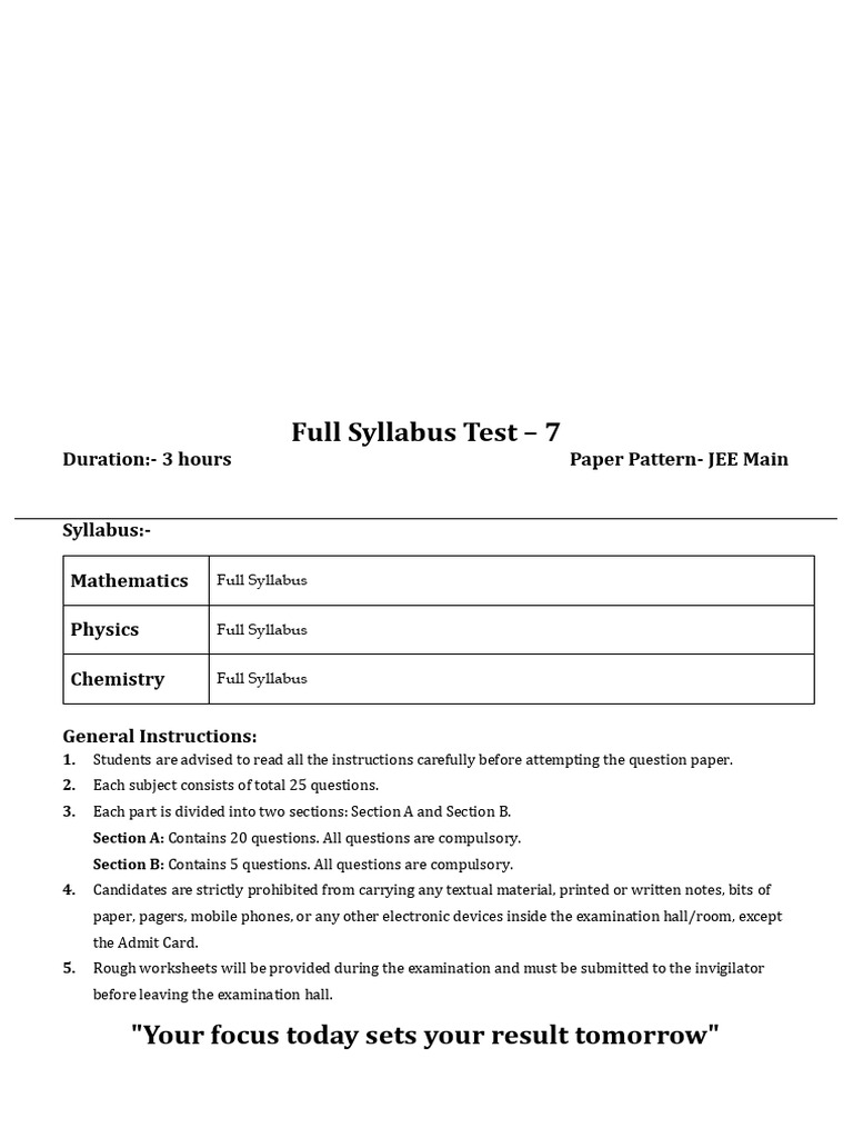 JEE Main Full Syllabus Test 7 | PDF | Neutron | Resonance