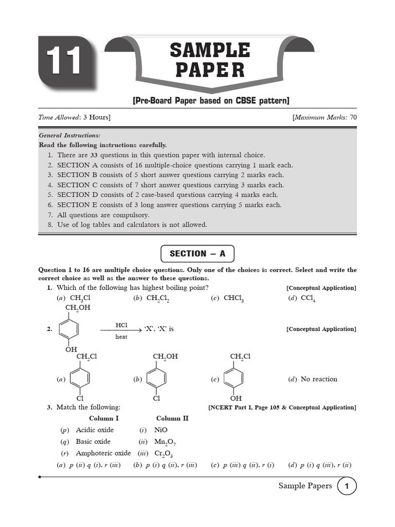CBSE Chemistry Sample Paper Guide | PDF | Methanol | Acid