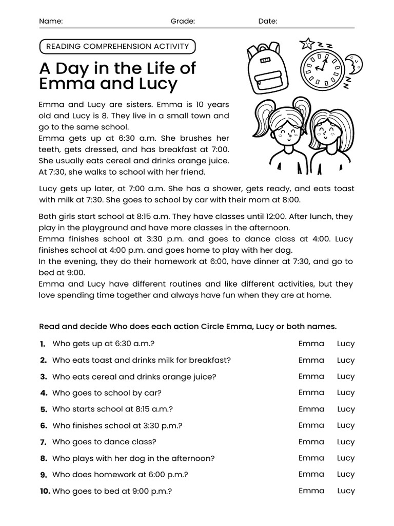 Daily Routines of Emma and Lucy | PDF