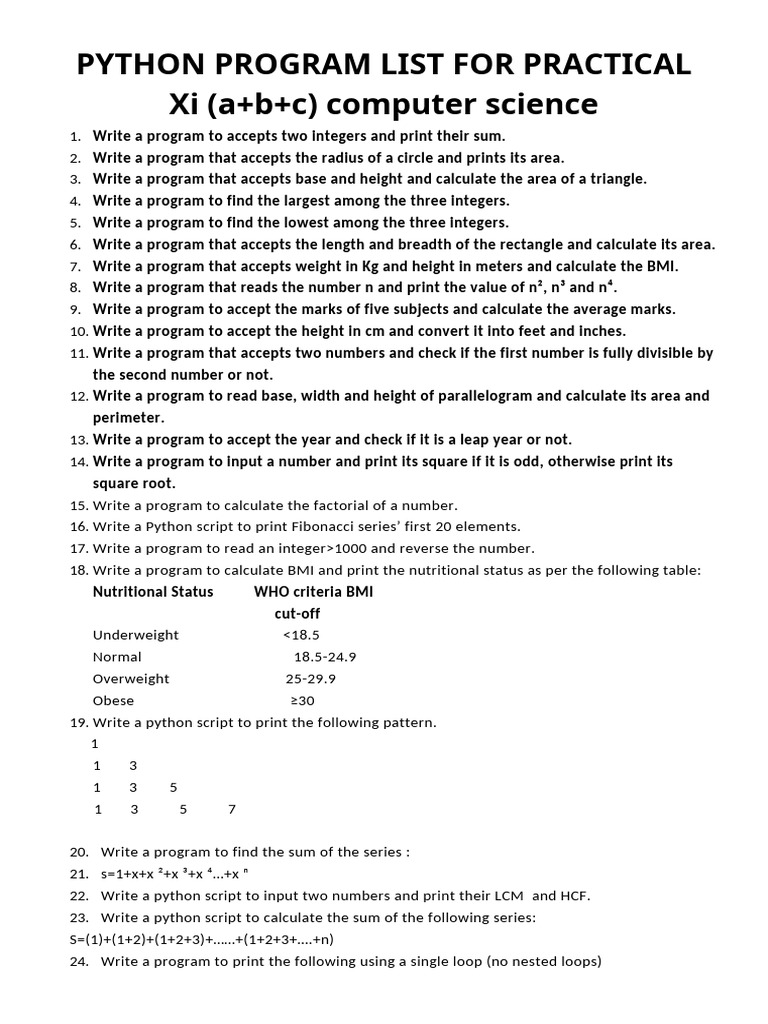 Python Practical Programs List | PDF | Area | Length