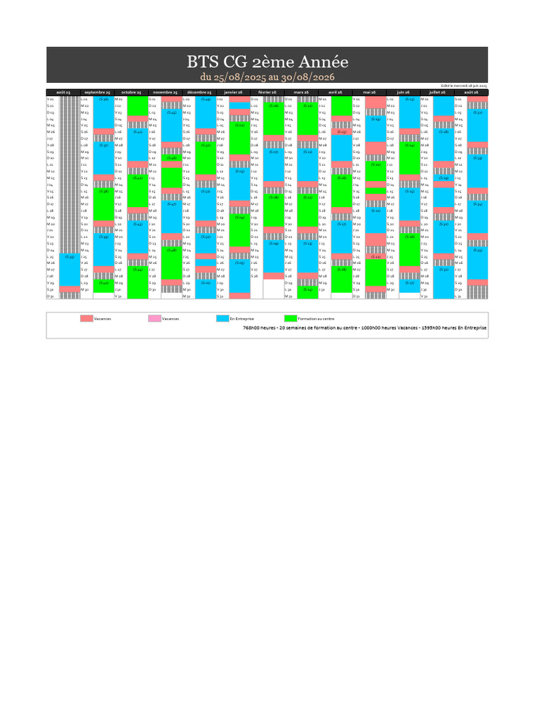 Calendrier de formation BTS CG 2025-2026 | PDF