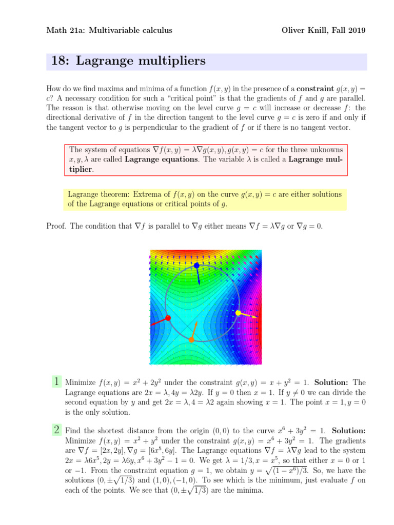 Lagrange Multipliers in Multivariable Calculus | PDF | Mathematical ...
