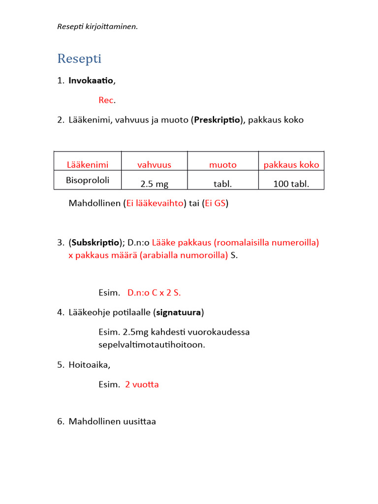 Resepti Kirjoittaminen | PDF
