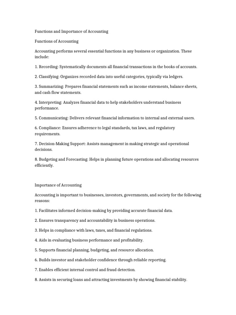 Key Functions and Importance of Accounting | PDF