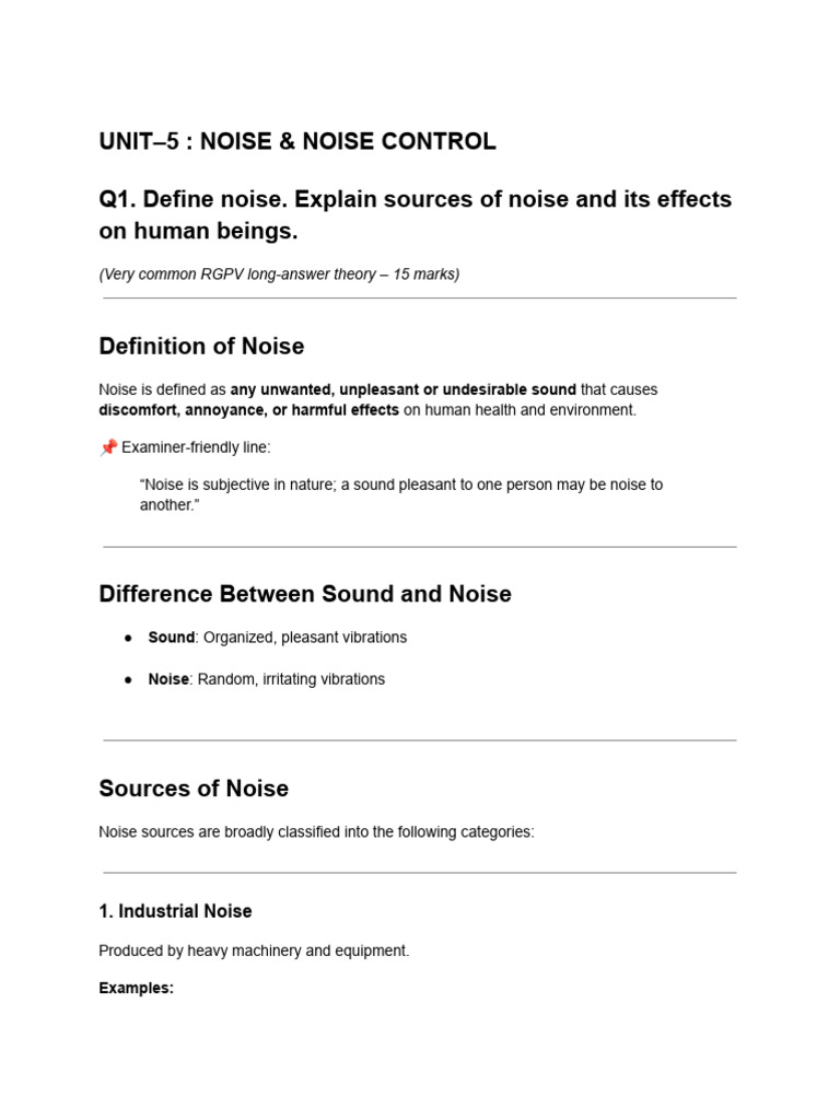 Unit–5 _ Noise & Noise Control | PDF | Noise | Decibel