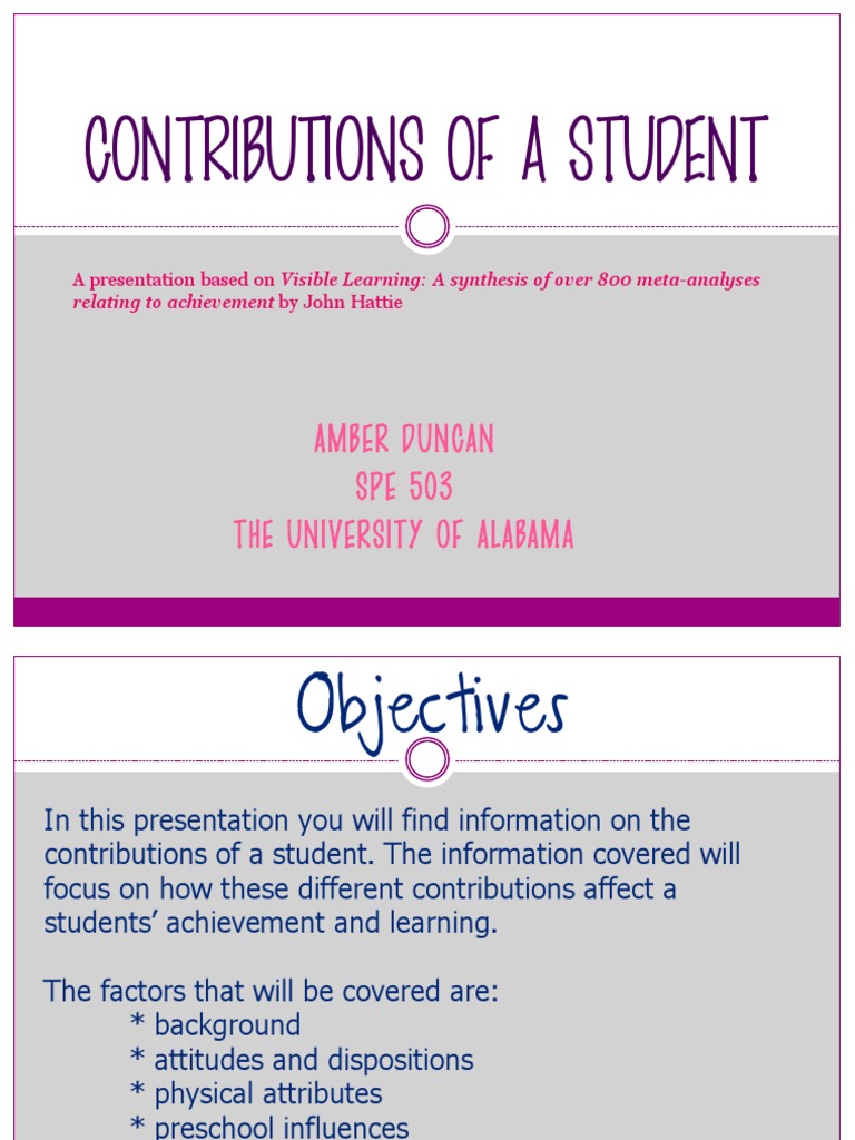 Student Contributions to Achievement | PDF | Self Concept | Motivation