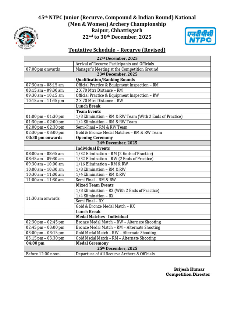 Tentative Schedule Recurve 1 | PDF | Projectile Weapons | Precision Sports