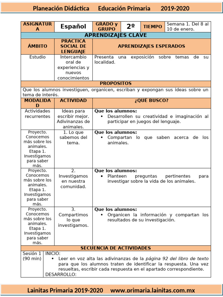 Planeación Didáctica 2º Grado Primaria | PDF | Educación primaria ...