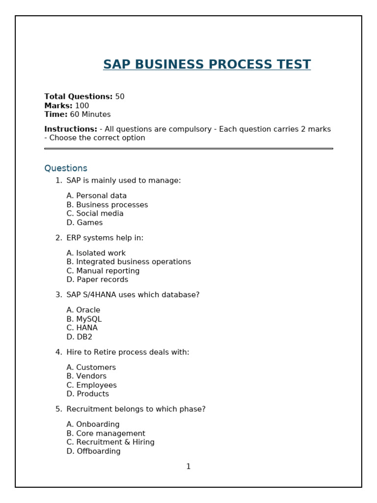 SAP Business Process Test Overview | PDF | Payroll | Supply Chain ...