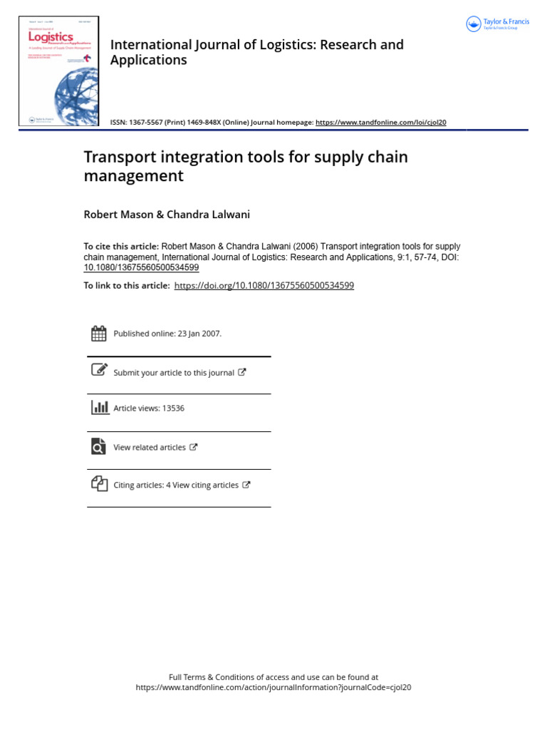 Transport Integration Tools for Supply Chain Management | PDF | Supply ...