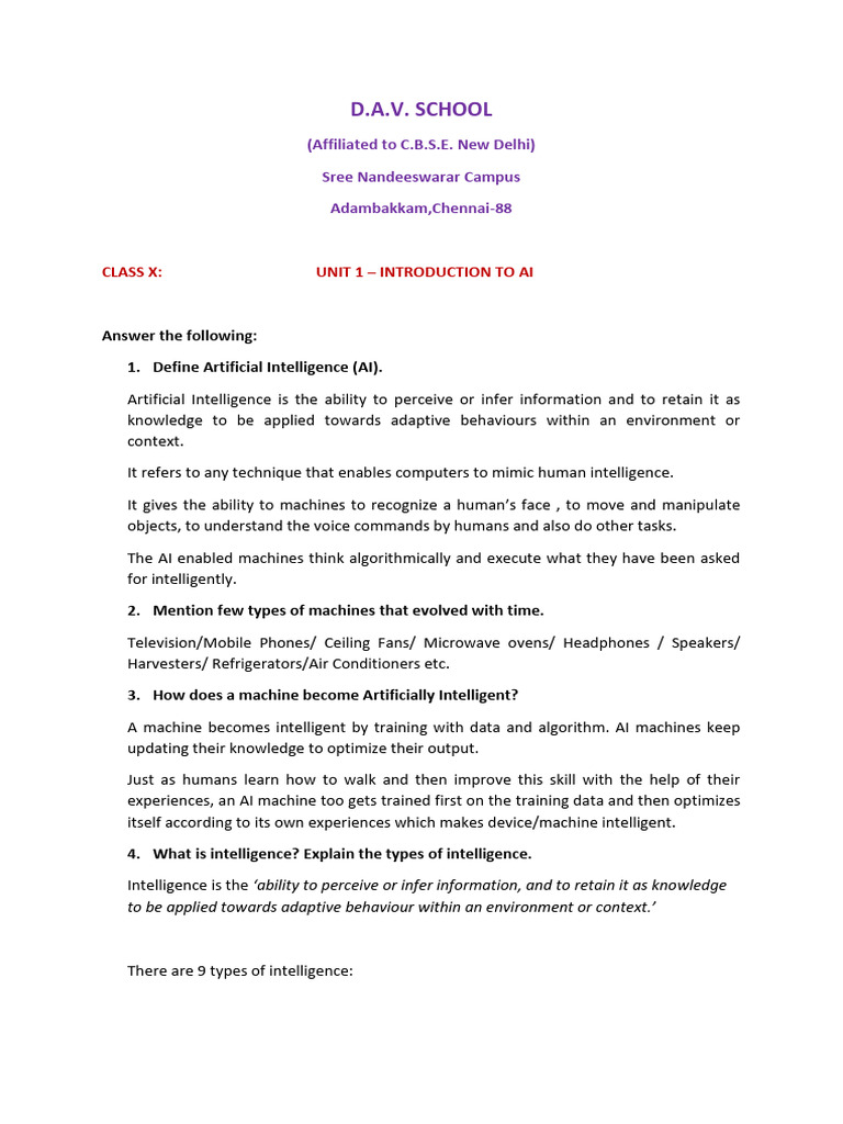 Introduction to AI for Class X Students | PDF | Artificial Intelligence ...