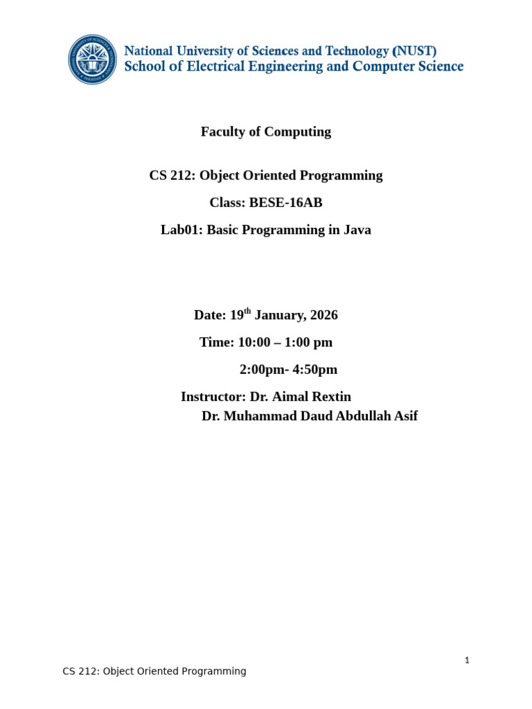 Java Basics Lab for CS 212 Students | PDF | Computer Programming | Java ...