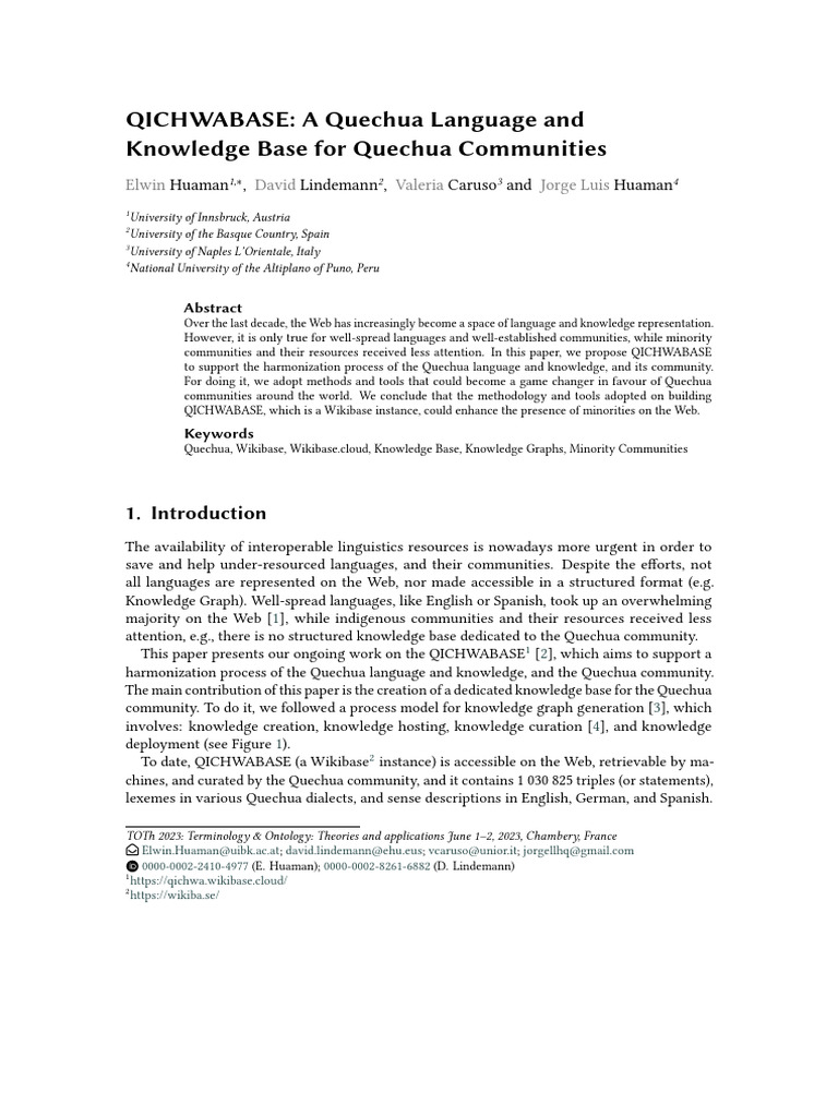 QICHWABASE a Quechua Language and Knowledge Base f | PDF | Knowledge ...