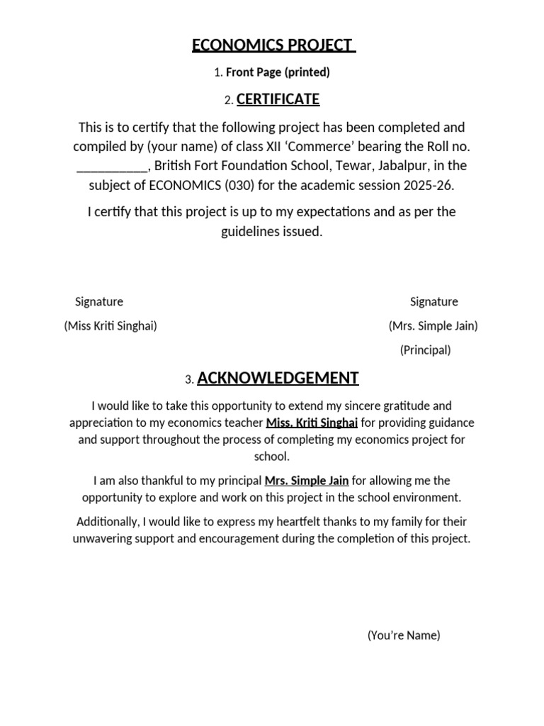 Class XII Economics Project Overview | PDF