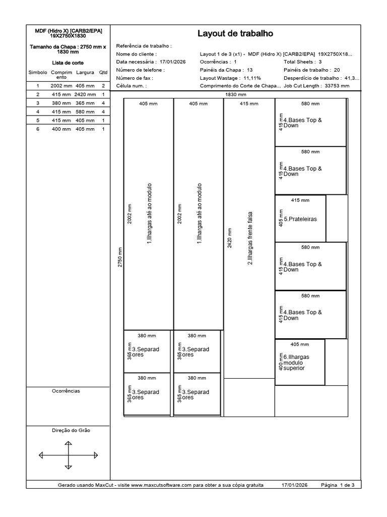 Layout de Corte MDF Hidro X 19x2750mm | PDF | Produtos de madeira | Madeira