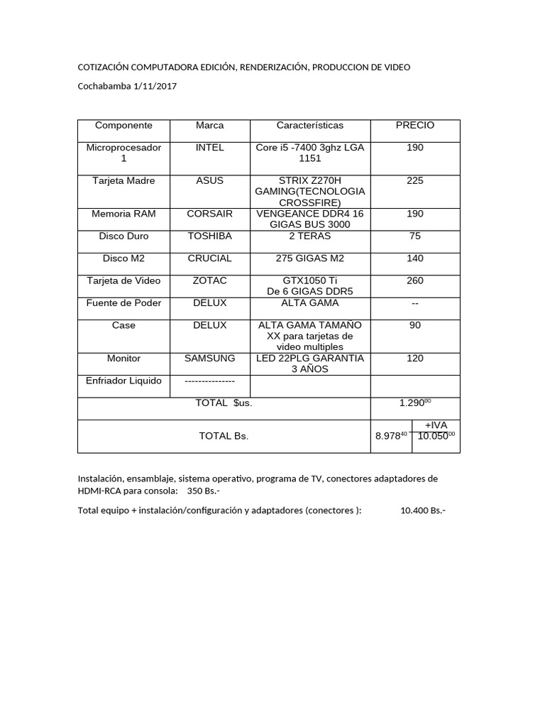 Cotización de Computadoras para Video Edición | PDF | Hardware de la ...