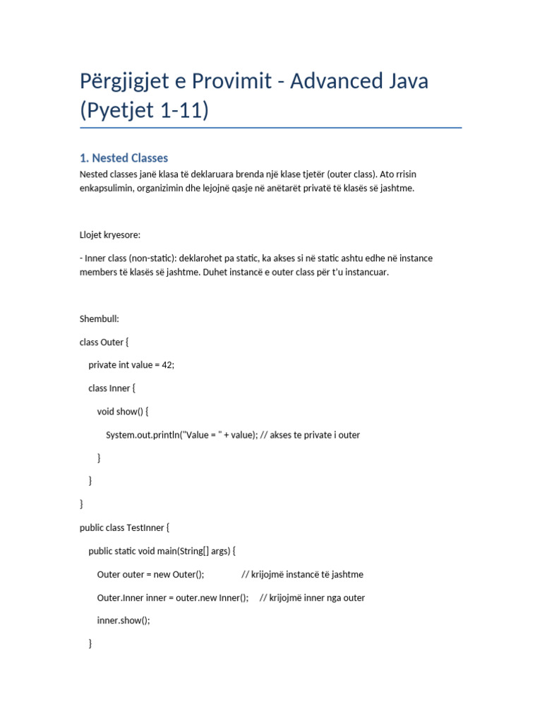 Pyetjet 1 11 Advanced Java Enri | PDF