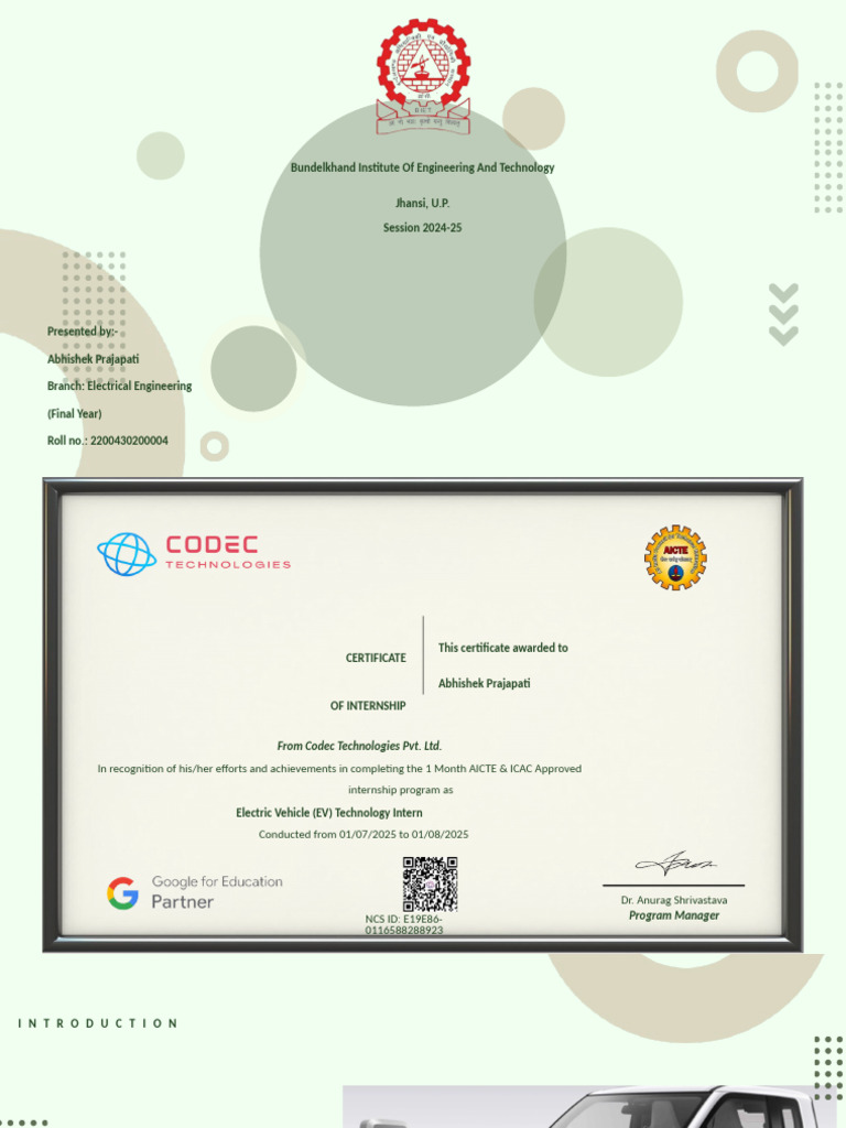 Electric Vehicle Technology Internship Certificate | PDF | Electric ...