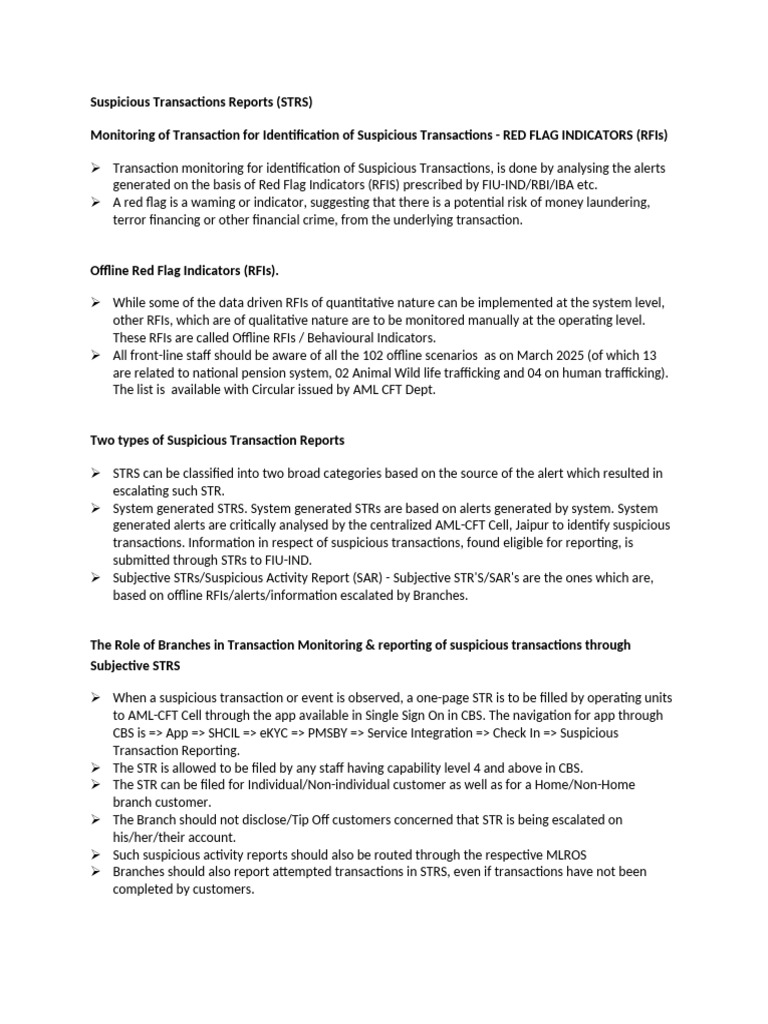 Monitoring Suspicious Transactions Reports | PDF | Financial Regulation