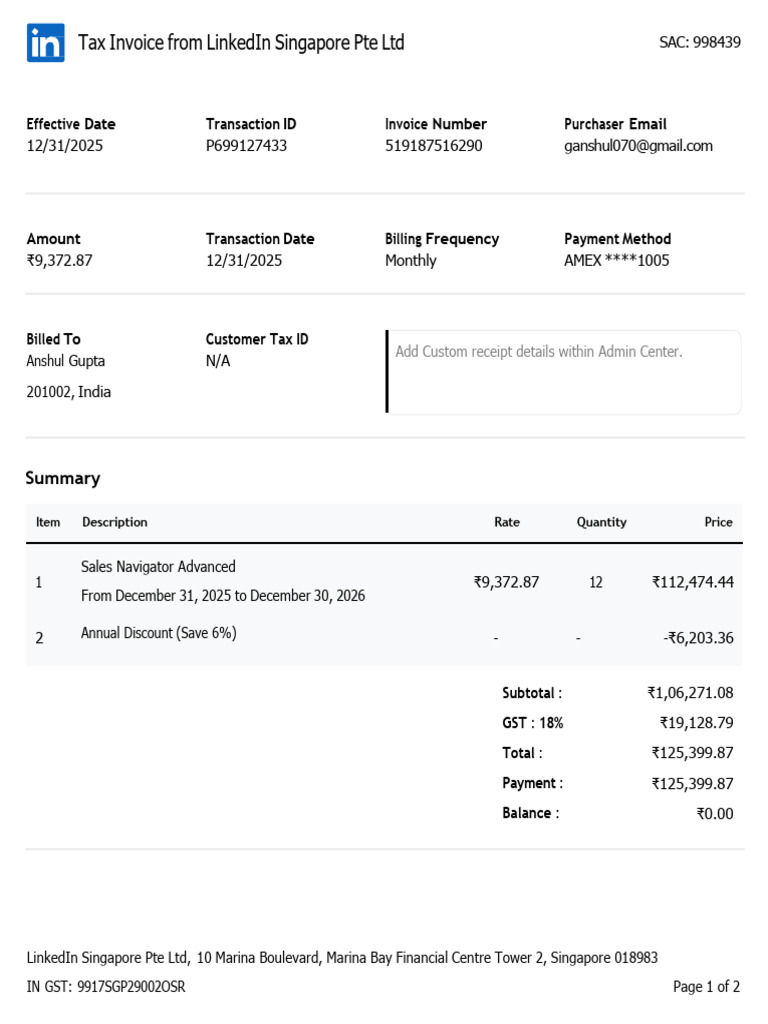 LNKD_INVOICE_519187516290 | PDF | Invoice | Value Added Tax