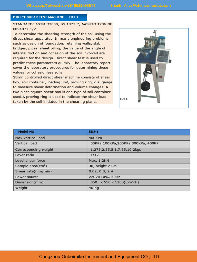 Direct Shear Test Machine EDJ-1 Specifications | PDF