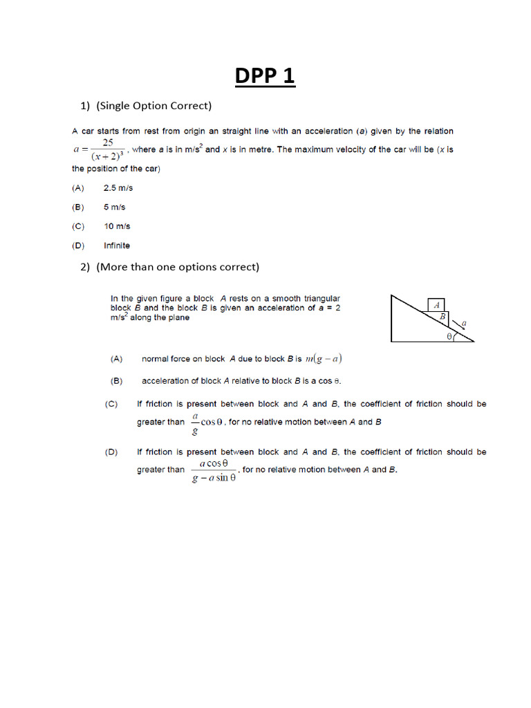 DPP 1 Answer Key and Options | PDF